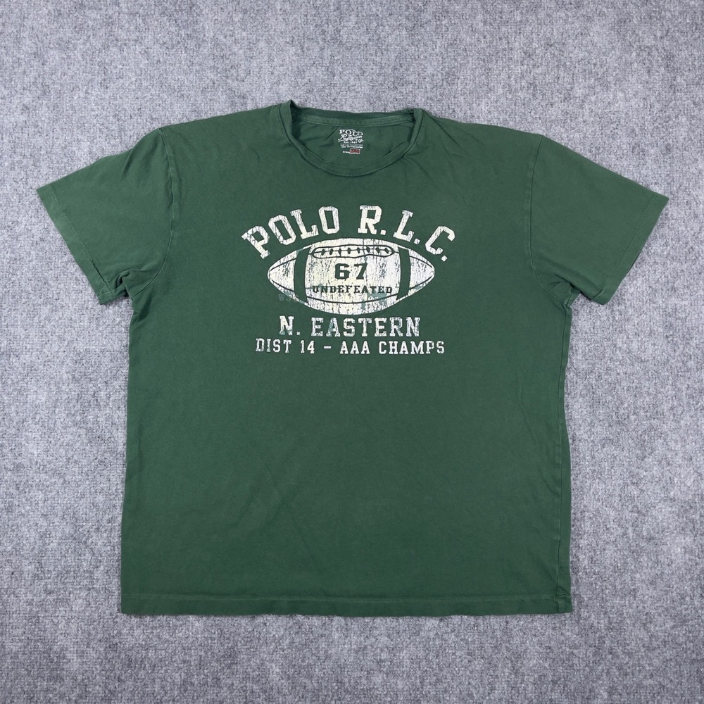 Polo Ralph Lauren Graphic T-Shirt Mens M Green Football Distressed AAA Champs